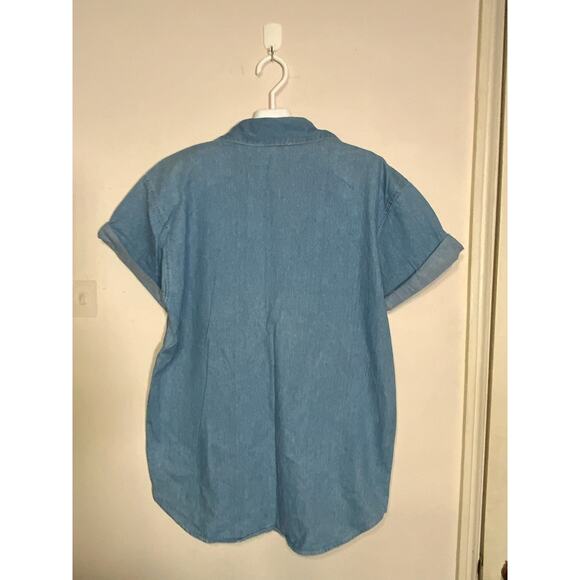 Vintage Capacity Embroidered Flower Denim Shirt Size M - USED - Picture 6 of 7